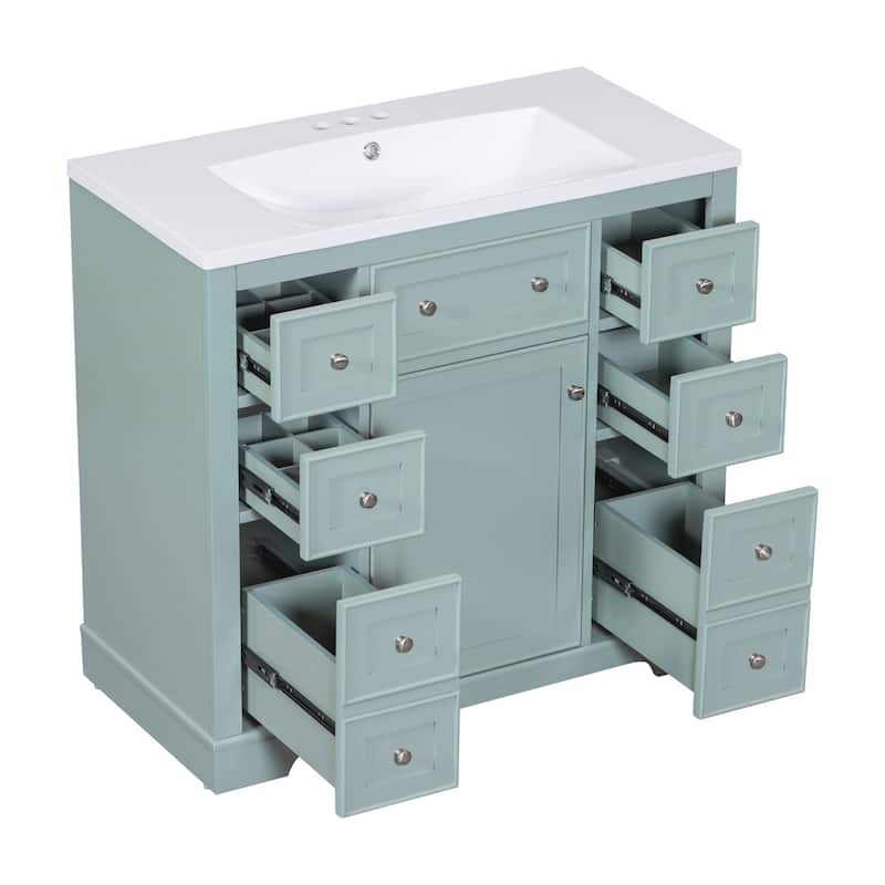 36 Inch Freestanding Bathroom Vanity Set with Drawers and Ceramic Sink
