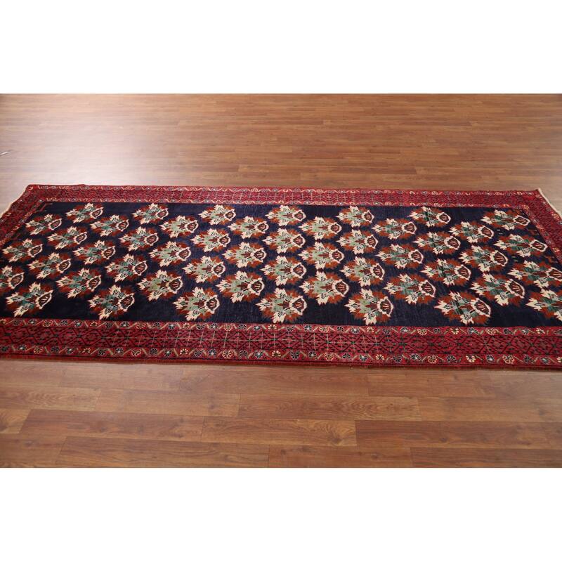 Navy Blue Balouch Persian Runner Rug Hand-Knotted Wool Carpet - 3'9" x 9'0"