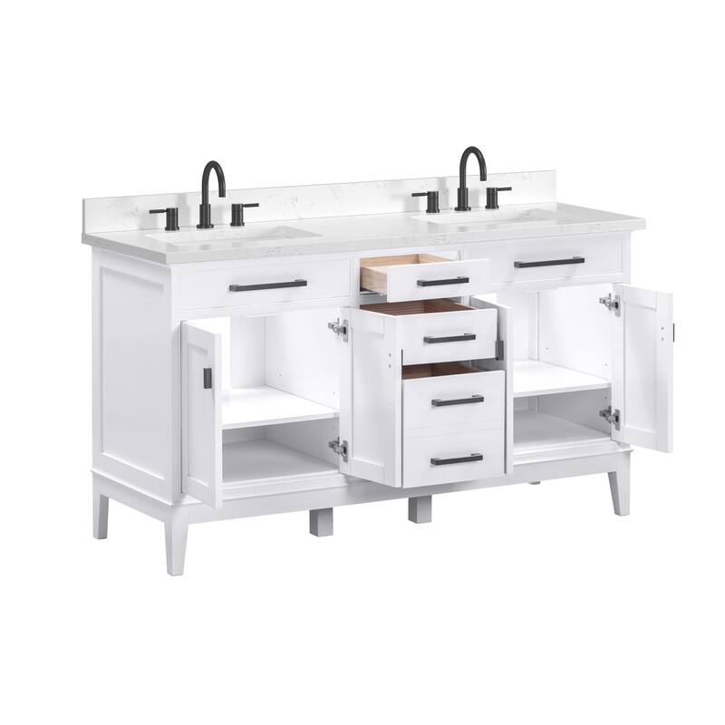Madison 60 in. Double Sink Bathroom Vanity with Engineered Stone Top - 61" x 22"D x 35"H