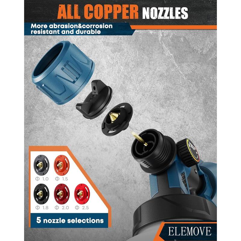 ELEMOVE 21V Dual-Battery Cordless Paint Sprayer 5 Copper Nozzles + 3 Spray Angles, Multi-Surface Home & DIY Spray - Blue