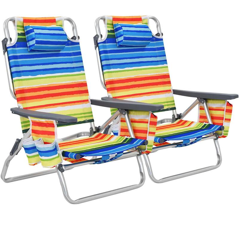 2-Pack Folding Backpack Beach Chair 5-Position Outdoor Reclining - See Details