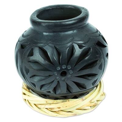 Novica Handmade Oaxaca Pottery Blossom Barro Negro Decorative Vase