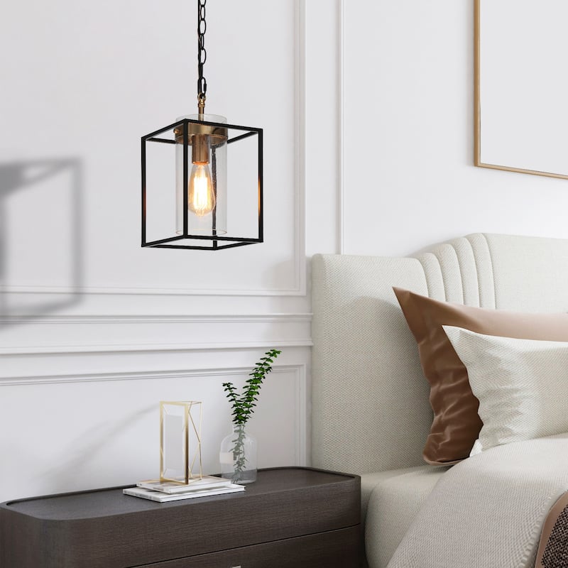 Modern Geometric 1-light Kirchen Island Pendant Lights with Seeded Glass Shade Dining Room - D 7.4'' x H 74.3"