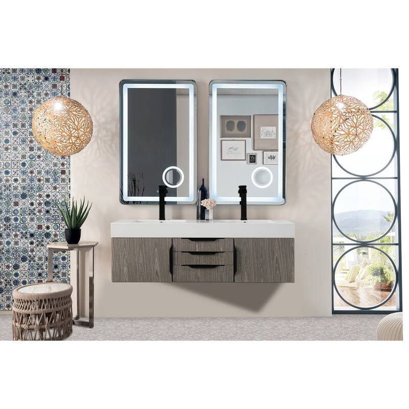 James Martin Vanities Mercer Island 59" Double Vanity, Ash Gray with Matte Black Hardware