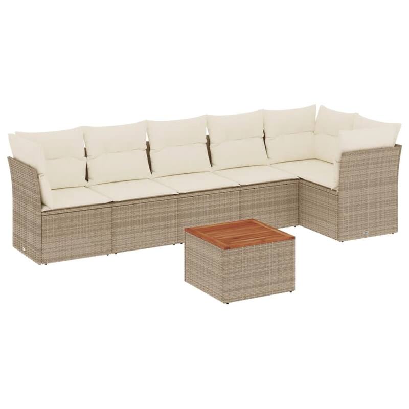 vidaXL Patio Sofa Set with Cushions Outdoor Furniture 7 Piece Poly Rattan - 21.7 x 21.7 x 14.6