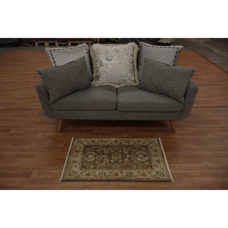 Hand Knotted Oriental 100% Wool Carpet Traditional All-Over Brown Peshawar Area Rug - 3' 2'' X 2' 0''