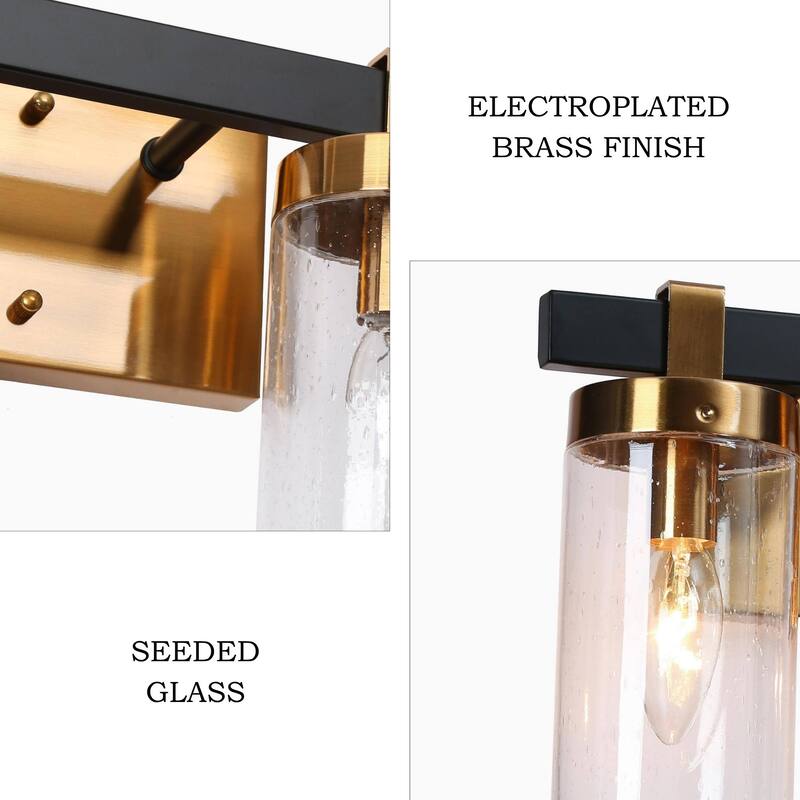 Modern Elegant 2/3-Light Black Gold Bathroom Vanity Light Dimmable Glass Wall Sconces
