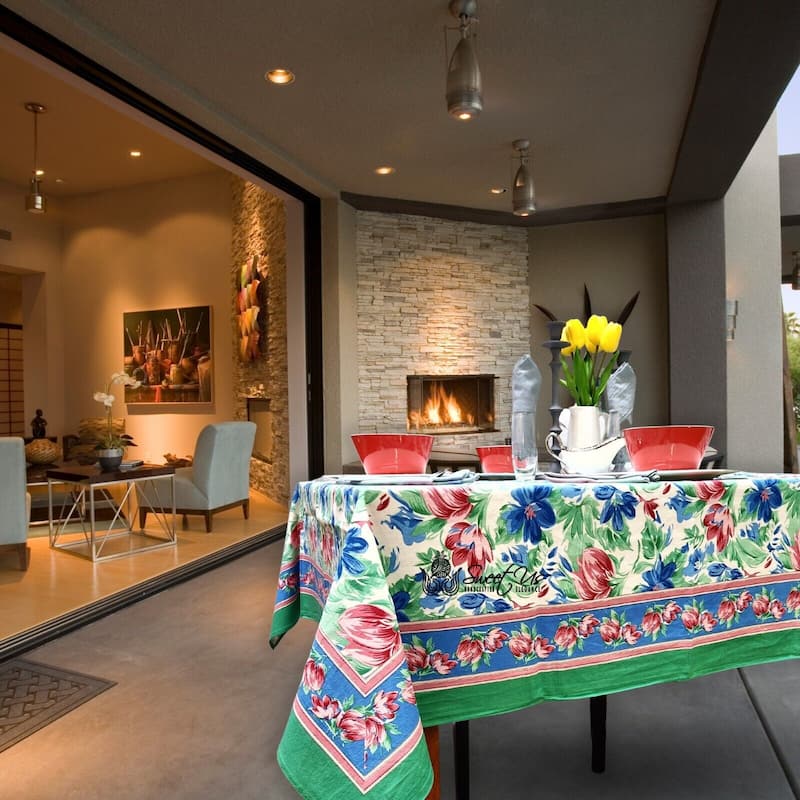 Artsy Brush Stroke Vibrant Floral Cotton Tablecloth Collection