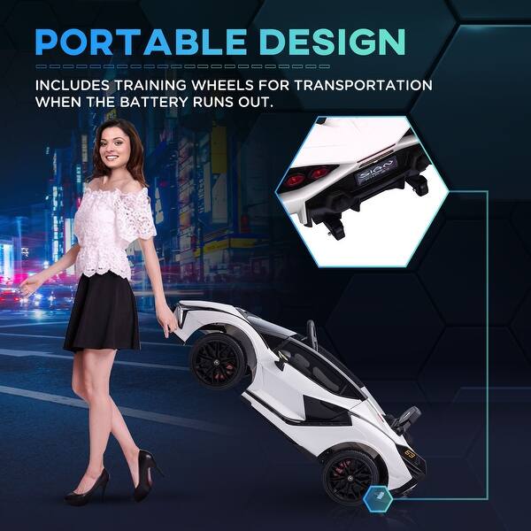 slide 2 of 7, White Lamborghini SIAN Kids Ride-On Car, 12V with Remote & Music 5-7 Years - White