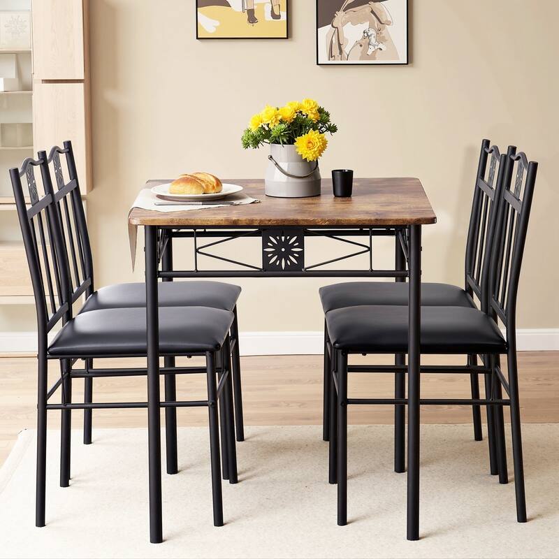 VECELO 3/5-piece Mid-century Dining Table Set with Upholstered Chair