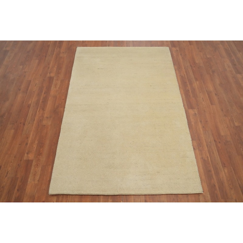 Hand Knotted Oriental 100% Wool Carpet Modern Solid Beige & Ivories Gabbeh Area Rug - 5' 11'' X 3' 11''
