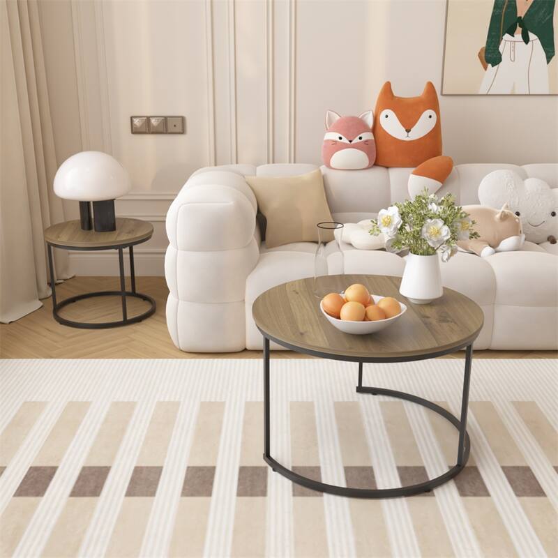 Round Nesting Coffee Table with Sturdy Metal Frame (Set of 2)