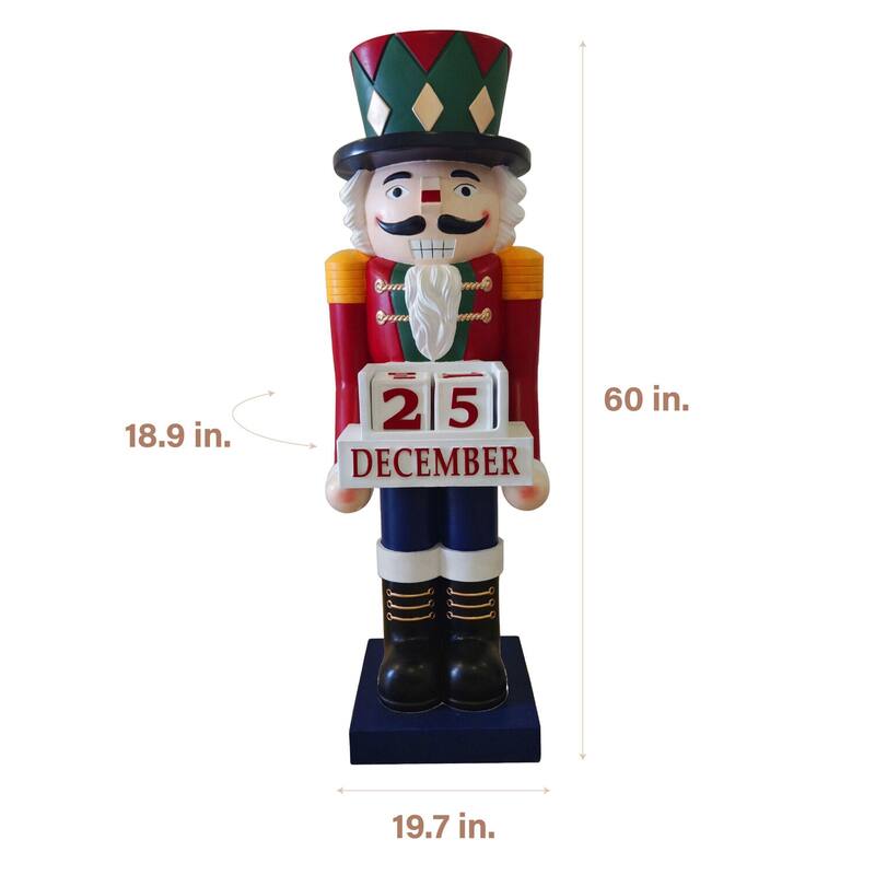 Fraser Hill Farm 60-inch Fiberglass Nutcracker Figurine with Music and Countdown - Multi