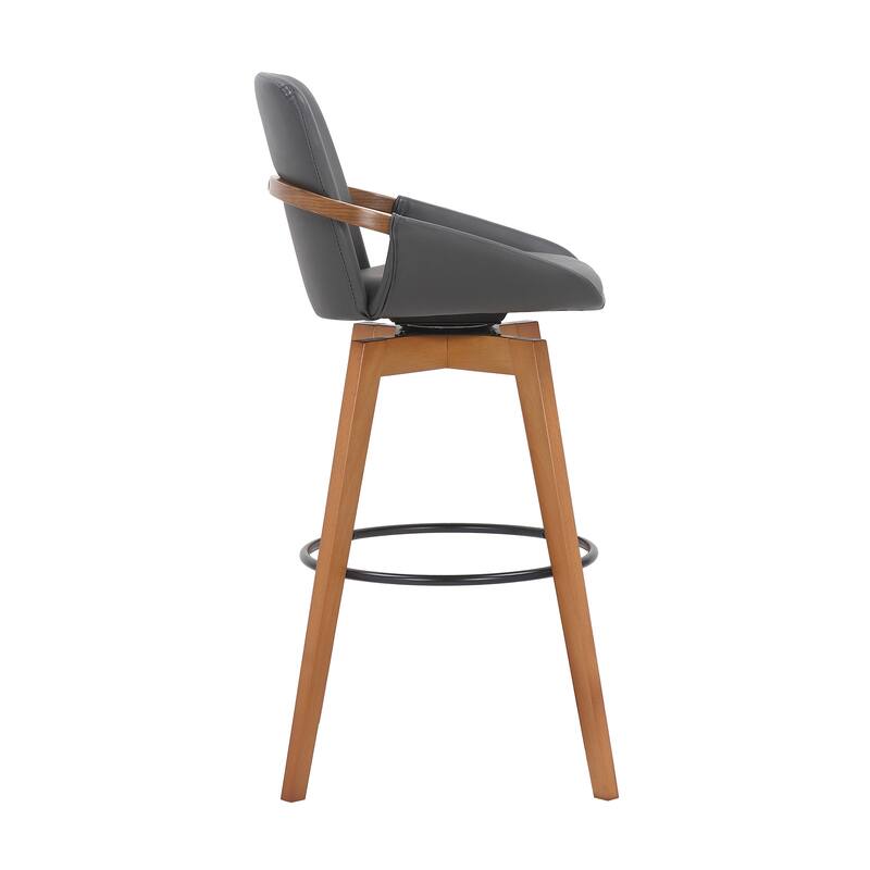 Fabric Swivel Bar Stool with Arms, Full Back and Iron Footrest Frame