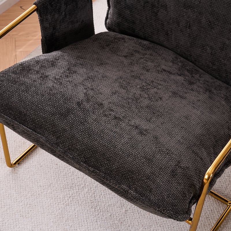 Dark Gray+Gold 30.7" Arm Chair with Metal Frame and Gold Accents (Set of 2)