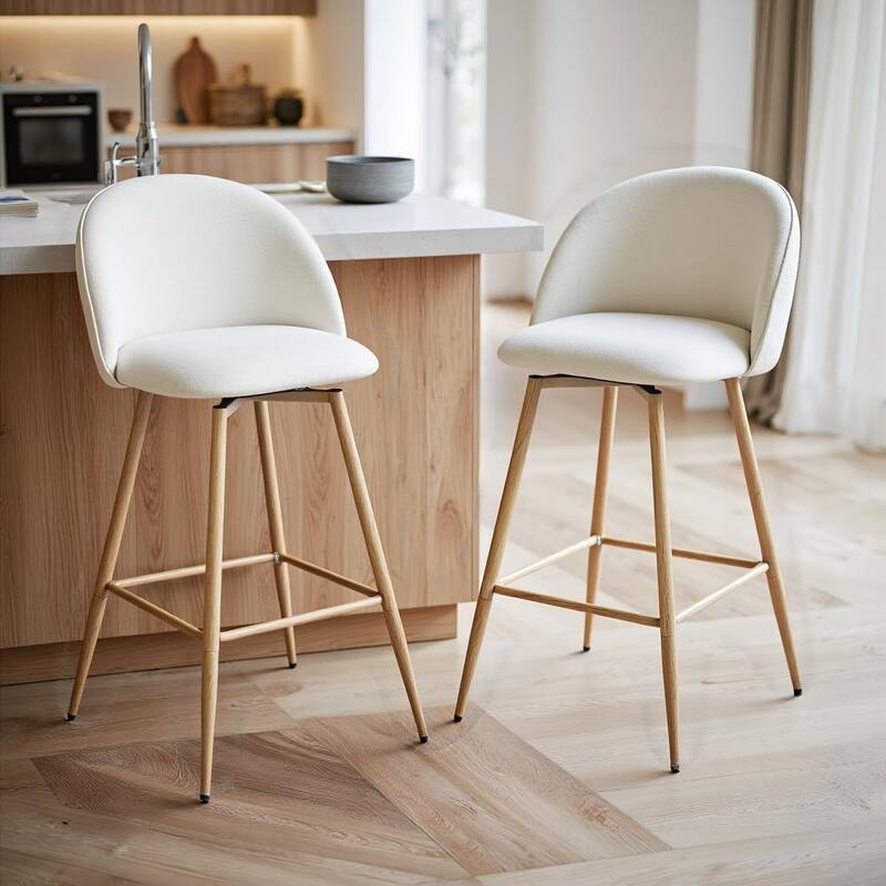 Homy Casa Set of 2 Upholstered Counter Stools with Curved Back and Metal Legs for Kitchen Islands,Breakfast Bars - N/A - Set of 2 - Beige