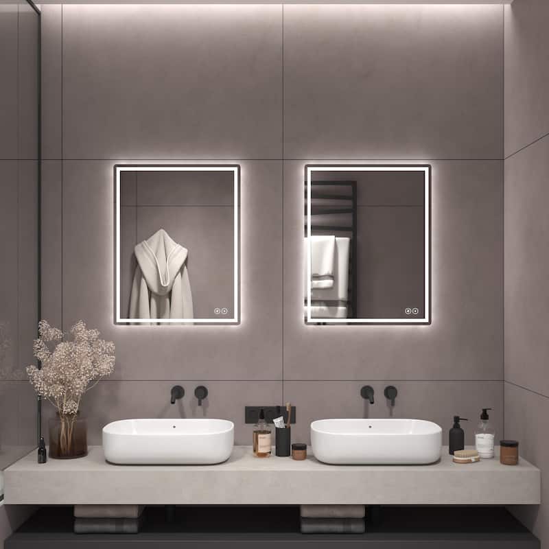 CB HOME LED Bathroom Mirror, Lighted Wall Mounted Mirror, Frameless Vanity Mirror, Anti-Fog, Dimmable,Three Color - 24''X30''