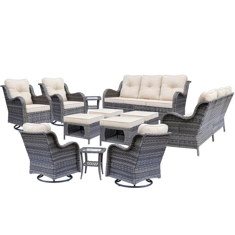 Gray Wicker Rattan Outdoor Patio Furniture Set Swivel Chair with Cushion
