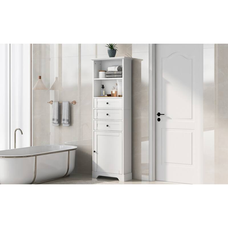 GDFStudio - Kael 67" Tall Storage Cabinet with Drawers & Adjustable Shelves, Modern MDF Organizer