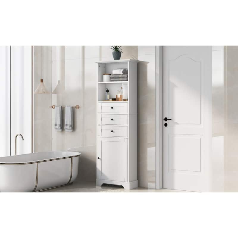Roomfitters Tall Storage Cabinet with 3 Drawers Adjustable Shelves for Bathroom Study or Office Painted MDF Board