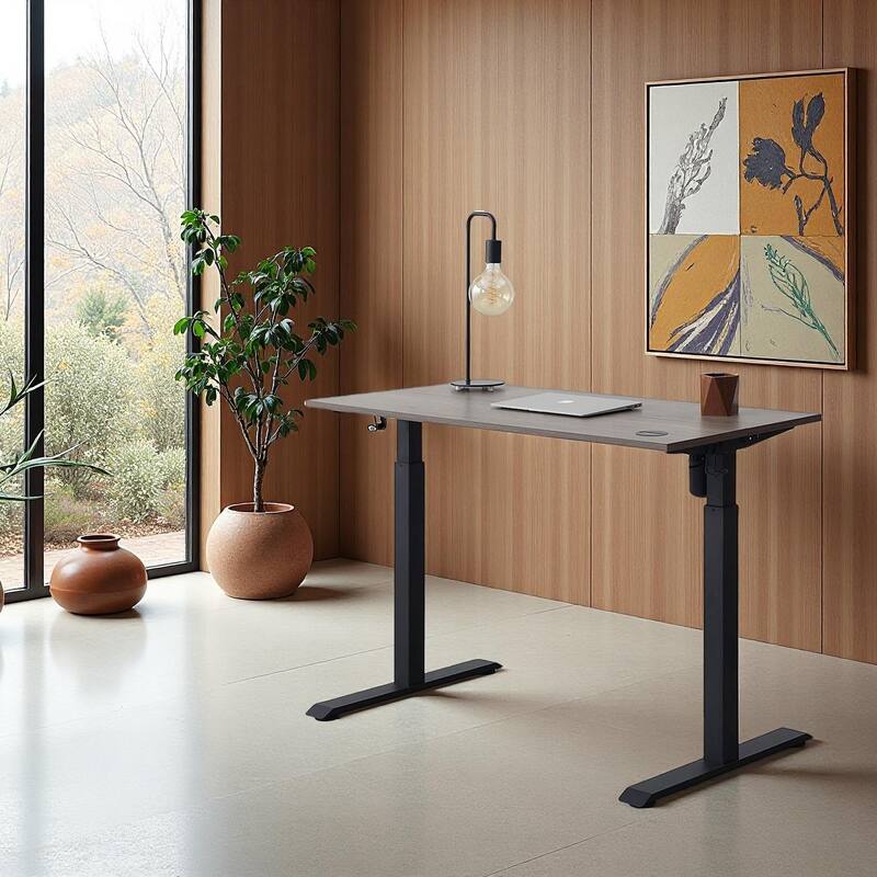 KOWO Electric Standing Desk 48" Height Adjustable Sit Stand Workstation w/Memory Preset, Home Office Desk - Gray Oak/Black