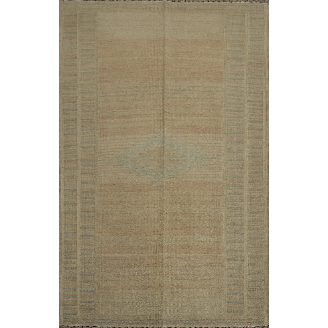Hand Woven Oriental 100% Wool Carpet Southwestern Tribal Beige & Ivories Kilim Area Rug - 5' 7'' X 4' 1''