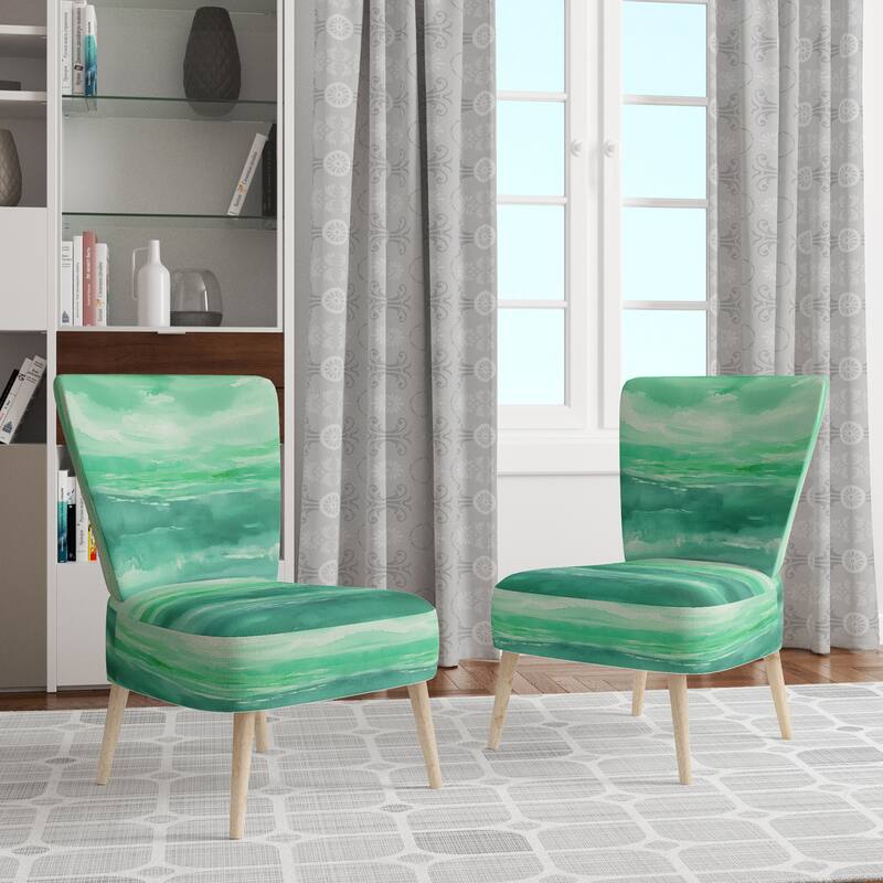 Designart "From the Shore" Upholstered Beach Accent Chair - Nautical & Coastal Arm Chair For Bedroom - Side Chair - Green