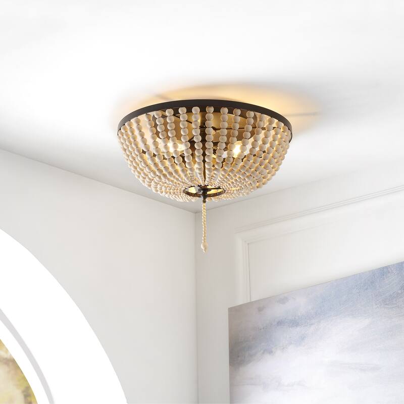 Allie Wood Beaded/Metal LED Flush Mount, by JONATHAN Y