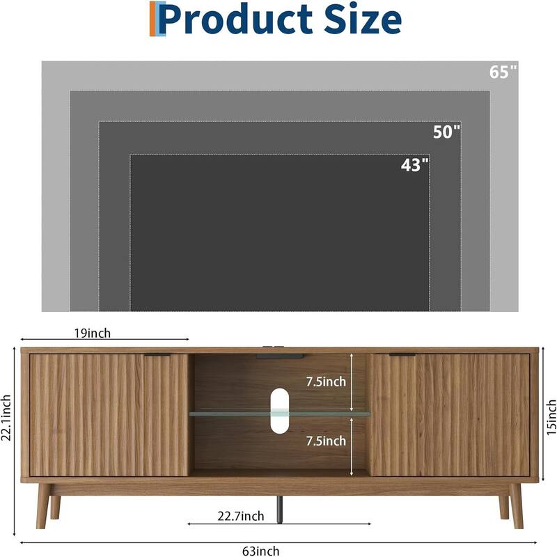 63" TV Stand Entertainment Center with Storage and Adjustable Shelf