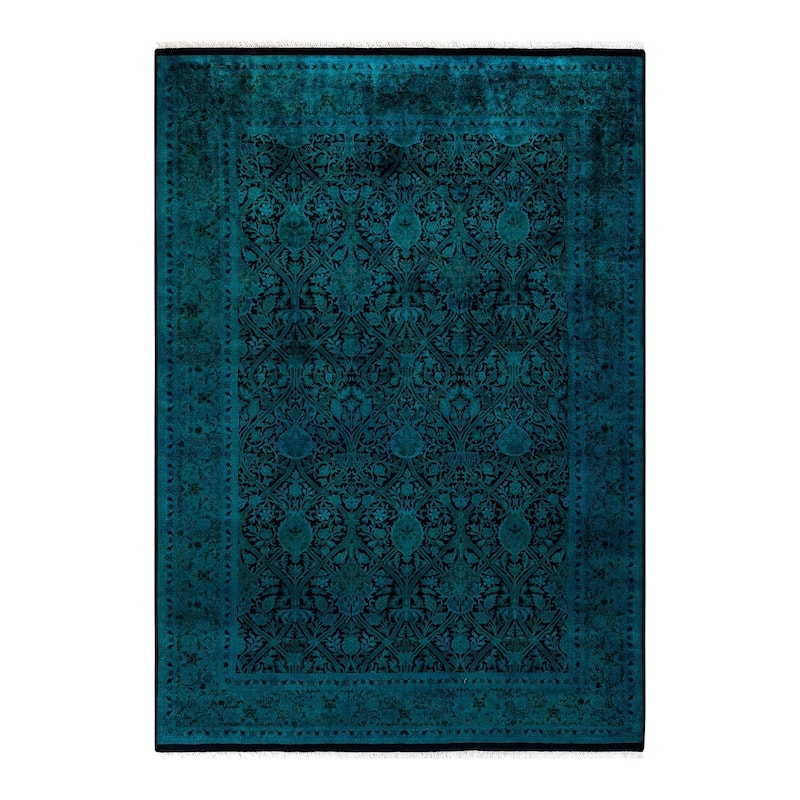 Overton Hand Knotted Wool Vintage Inspired Modern Contemporary Overdyed Blue Area Rug - 6' 2" x 8' 10"