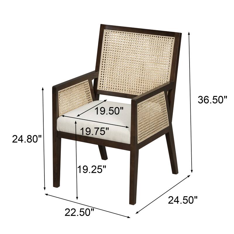 Christopher Knight Home - Set of 2 Coastal Rattan Upholstered Dining Chair with Solid Rubber Wood Frame