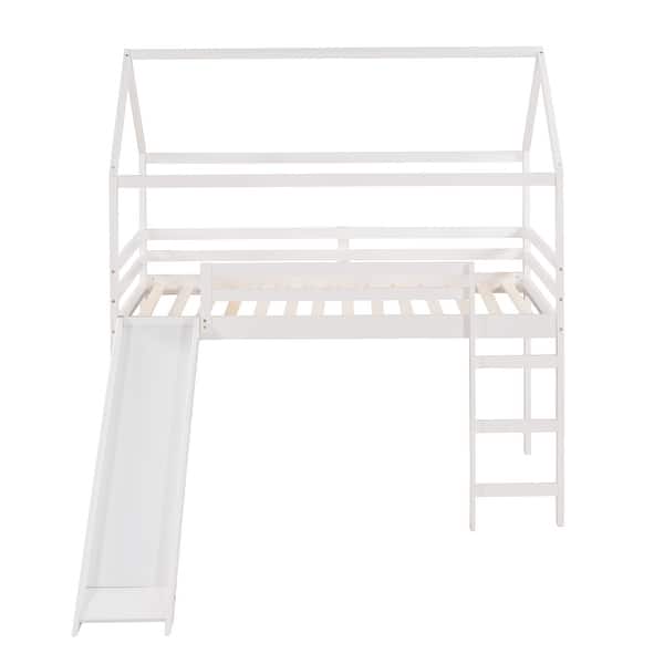 slide 2 of 42, Twin Loft Bed with Slide, Wooden House Design White