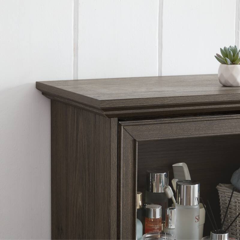 GDFStudio - Brookline Modern Storage Glass Display Cabinet with Flip-Up Glass Doors and 4-Tier Shelving