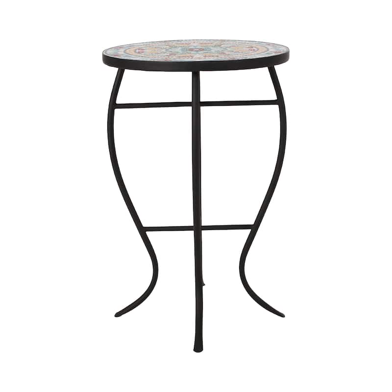 Roomfitters Round Mosaic Bistro Table, Outdoor Patio Side Table with Artistic Metal Base, Multicolor