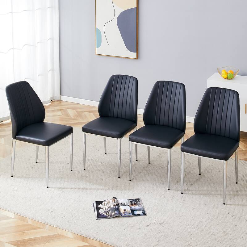Modern 4 Piece PU Dining Chair Set with Extended Backrest, Cushioned, Metal Legs for Dining Room Kitchen Bedroom Living Room