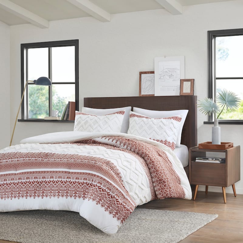 INK+IVY Mila Auburn 3 Piece Cotton Comforter Set with Chenille Tufting