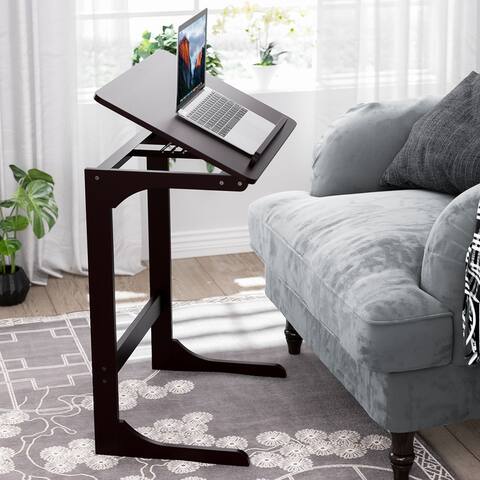 Bamboo Sofa Side Table, 7 Angles Adjustable Couch Table End Table, Laptop Desk with Tilting Top, C Table TV Tray Over-Bed Table