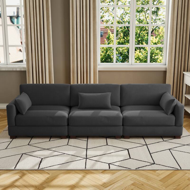 Corduroy Modular Sectional Sofa with Ottoman and Pillows