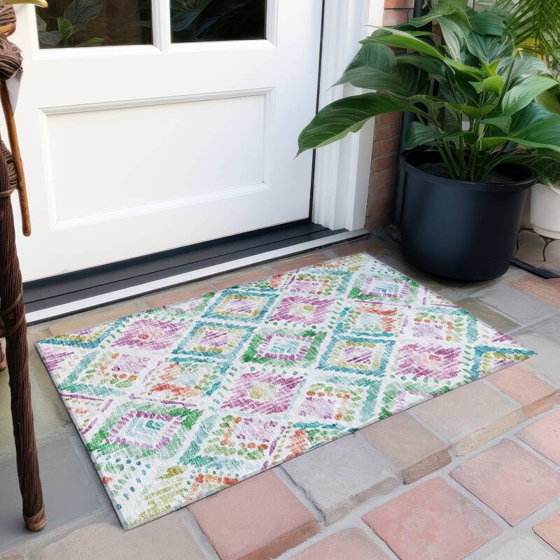 Machine Washable Indoor/ Outdoor Boho Brushstrokes Chantille Rug