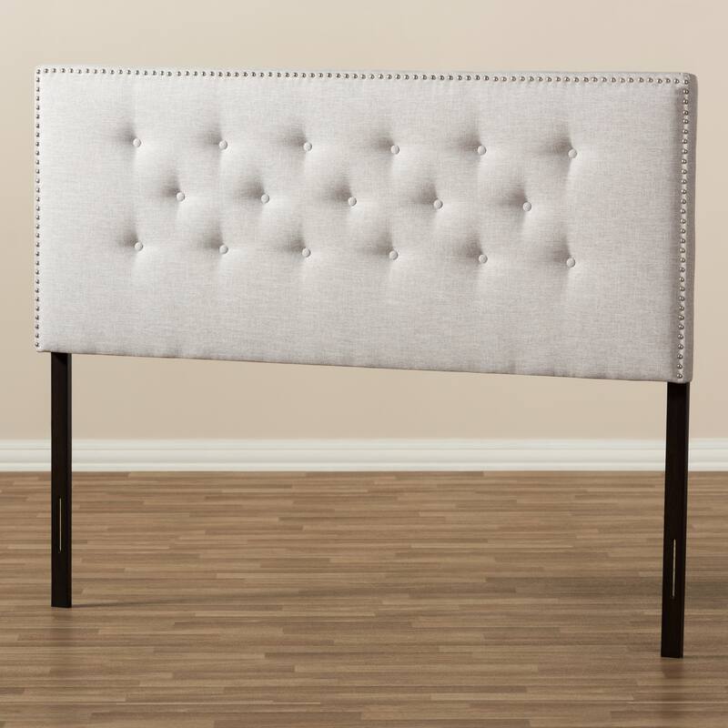 Modern Fabric Headboard Full Size - Greyish Beige Upholstered Bedroom Decor