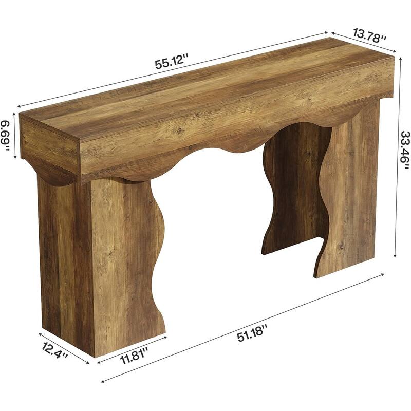 55.1" Farmhouse Console Sofa Tables, Entryway Table with Wavy Line Design