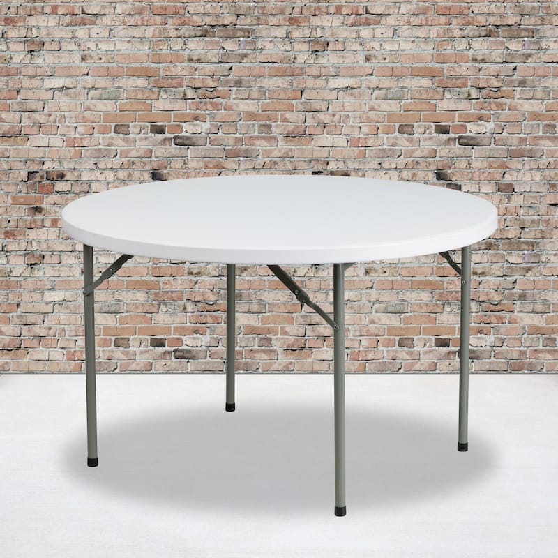 48" Round Plastic Folding Table with Granite White Surface - Banquet Table - White