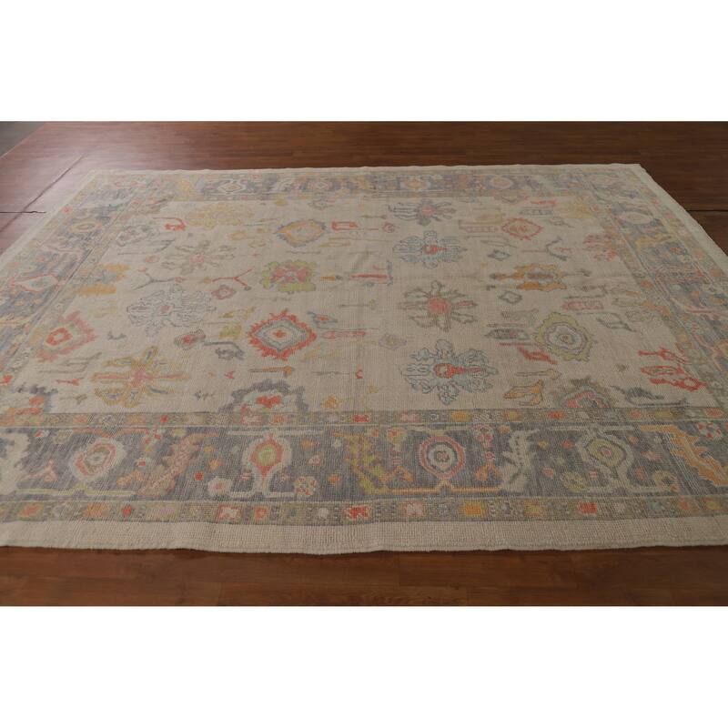 Hand Knotted Oriental 100% Wool Carpet Transitional All-Over Beige & Ivories Oushak Area Rug - 10' 0'' X 7' 11''