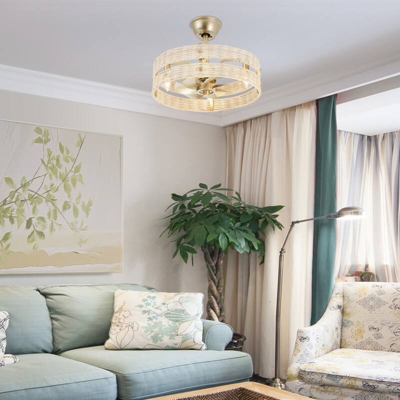 18.5" Boho Rattan Caged Ceiling Fan with Light Kit and Remote Control