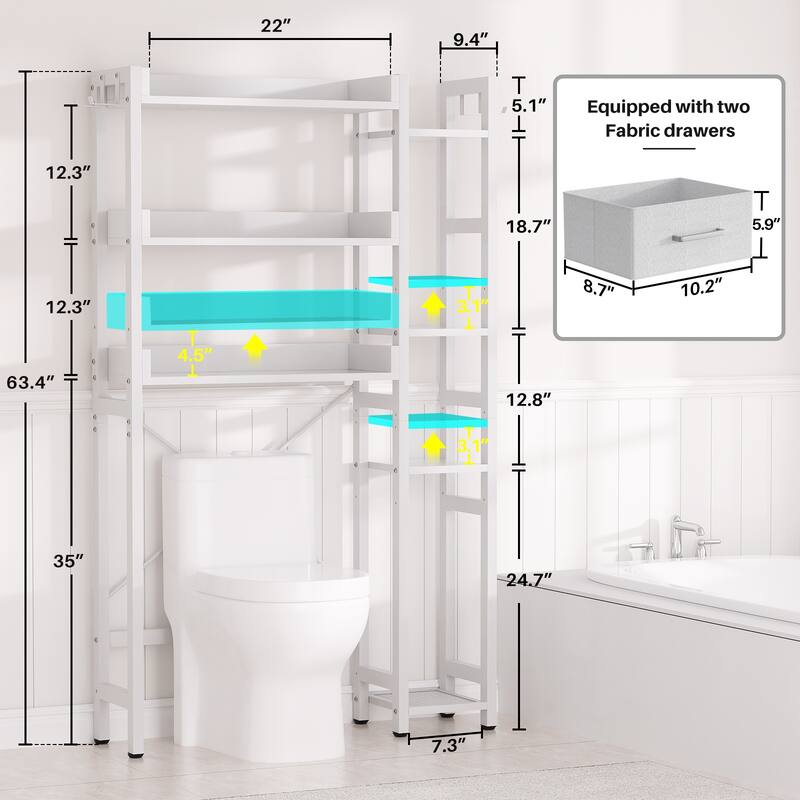 31'' W Over the Toilet Storage Shelf with 2 Drawers and 4 Hooks for Restroom and Laundry