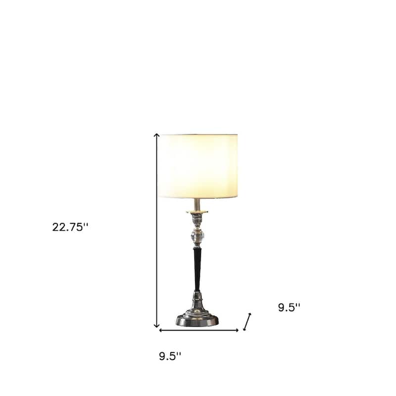 23" Modern Bedside Table Lamp with Crystal and Metal Base and White Drum Shade for Bedroom or Living Room
