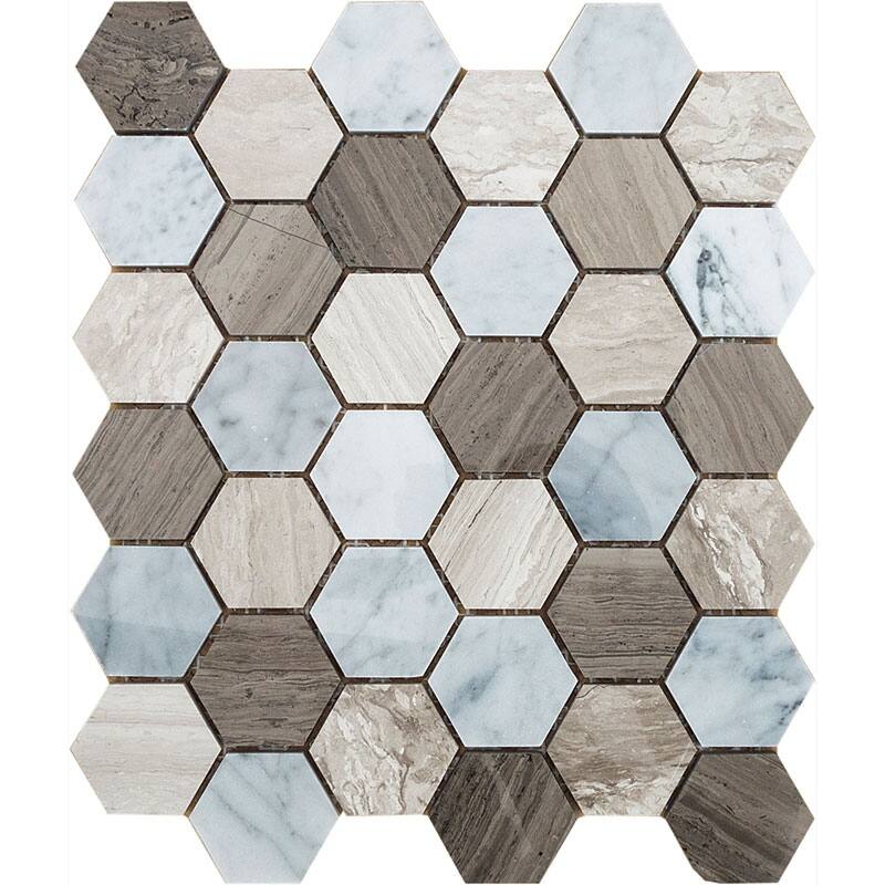 2" x 2" Honeycomb Mixed Marble Polished Mosaic Tile - 5 Sheets (4.35 sf) - Grey