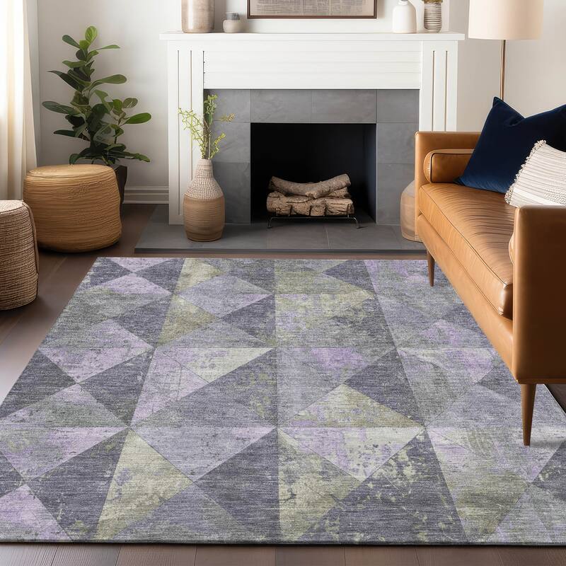 Machine Washable Indoor/ Outdoor Contemporary Diamonds Chantille Rug