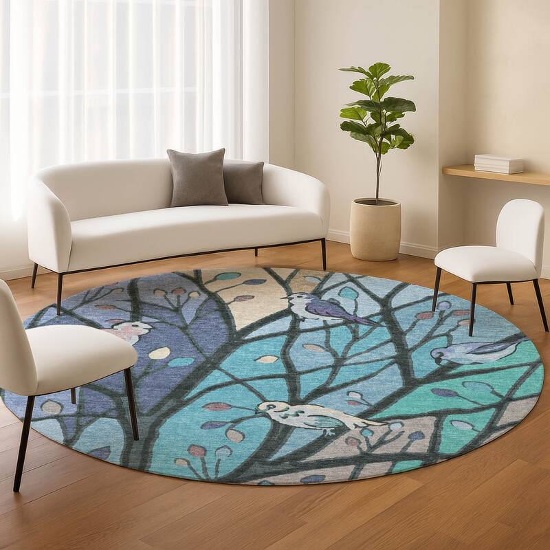 Machine Washable Indoor/ Outdoor Bird Mosaic Chantille Rug