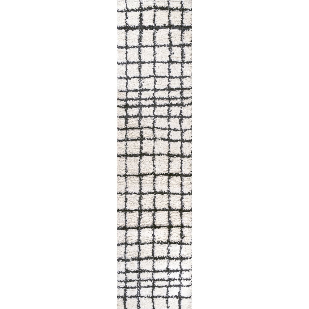 JONATHAN Y Cami Geometric Grid Shag Area Rug